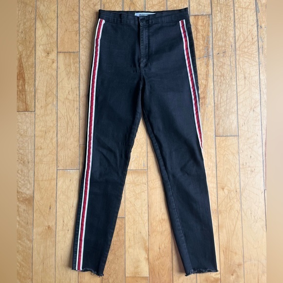 Zara Denim - Zara Trafaluc Black Jeans with Red and White Stripes Size 6